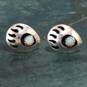 SOLD---Southwestern Earrings Sterling Silver Bear Claws Opal Stud Vintage